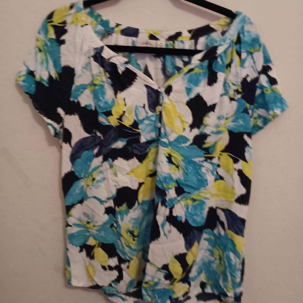 St. John's Bay Blouse Women's Sz Medium Bold Maximalism Multicolor Short Sleeve
